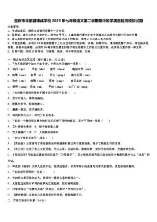 重庆市丰都县琢成学校2025年七年级语文第二学期期中教学质量检测模拟试题含解析