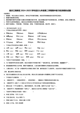 重庆江南新区2024-2025学年语文七年级第二学期期中复习检测模拟试题含解析