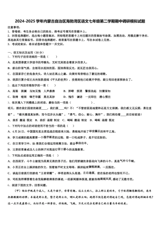 2024-2025学年内蒙古自治区海勃湾区语文七年级第二学期期中调研模拟试题含解析