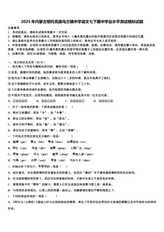 2025年内蒙古鄂托克旗乌兰镇中学语文七下期中学业水平测试模拟试题含解析