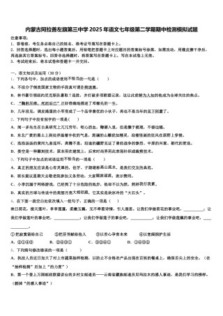 内蒙古阿拉善左旗第三中学2025年语文七年级第二学期期中检测模拟试题含解析