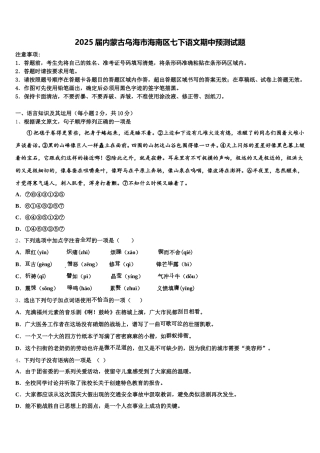2025届内蒙古乌海市海南区七下语文期中预测试题含解析