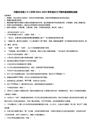 内蒙古乌海二十二中学2024-2025学年语文七下期中监测模拟试题含解析