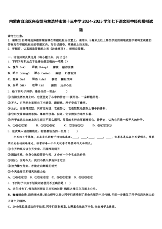内蒙古自治区兴安盟乌兰浩特市第十三中学2024-2025学年七下语文期中经典模拟试题含解析