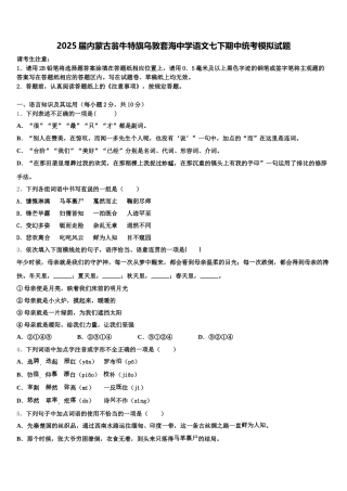 2025届内蒙古翁牛特旗乌敦套海中学语文七下期中统考模拟试题含解析