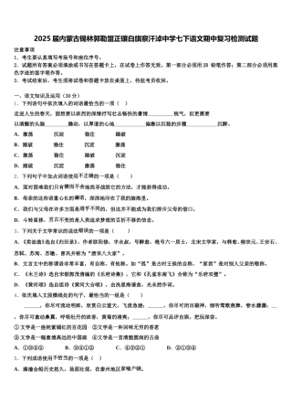 2025届内蒙古锡林郭勒盟正镶白旗察汗淖中学七下语文期中复习检测试题含解析