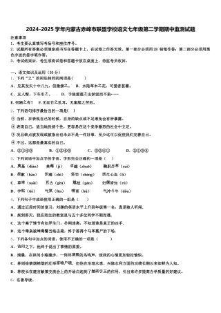 2024-2025学年内蒙古赤峰市联盟学校语文七年级第二学期期中监测试题含解析