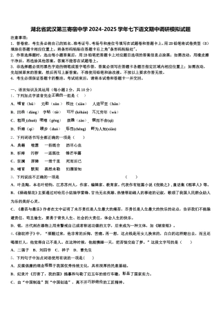 湖北省武汉第三寄宿中学2024-2025学年七下语文期中调研模拟试题含解析