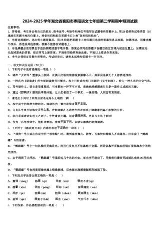 2024-2025学年湖北省襄阳市枣阳语文七年级第二学期期中预测试题含解析