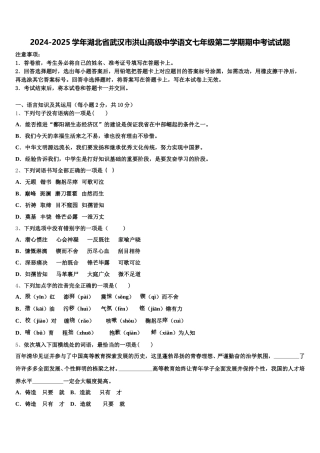 2024-2025学年湖北省武汉市洪山高级中学语文七年级第二学期期中考试试题含解析