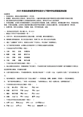 2025年湖北麻城思源学校语文七下期中学业质量监测试题含解析