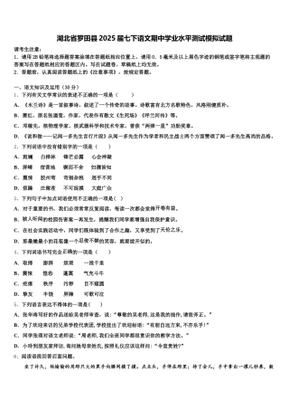 湖北省罗田县2025届七下语文期中学业水平测试模拟试题含解析