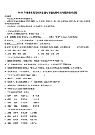 2025年湖北省黄冈市浠水县七下语文期中复习检测模拟试题含解析