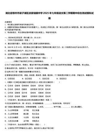 湖北省鄂州市梁子湖区涂家垴镇中学2025年七年级语文第二学期期中综合测试模拟试题含解析