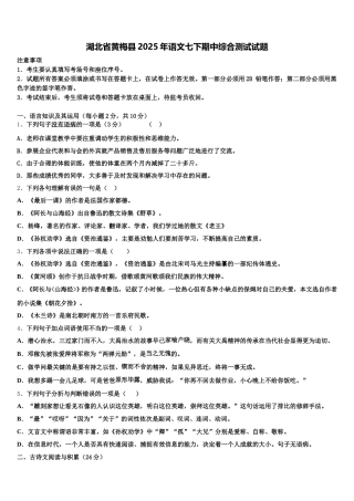湖北省黄梅县2025年语文七下期中综合测试试题含解析