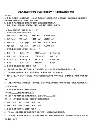 2025届湖北省黄石市河口中学语文七下期中监测模拟试题含解析