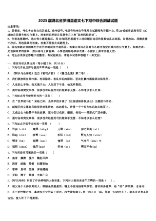 2025届湖北省罗田县语文七下期中综合测试试题含解析