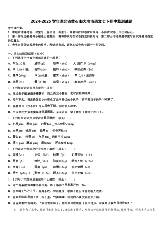 2024-2025学年湖北省黄石市大冶市语文七下期中监测试题含解析