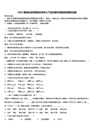 2025届湖北省枣阳阳光学校七下语文期中质量检测模拟试题含解析