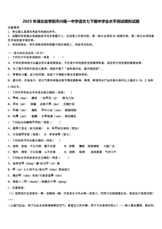 2025年湖北省枣阳市兴隆一中学语文七下期中学业水平测试模拟试题含解析