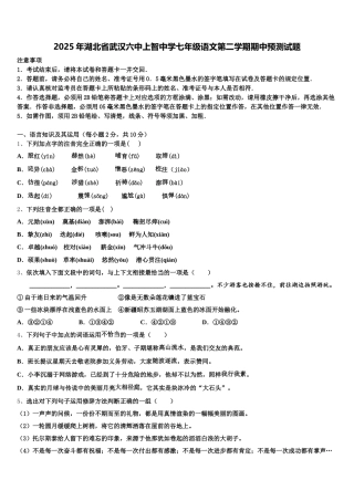 2025年湖北省武汉六中上智中学七年级语文第二学期期中预测试题含解析