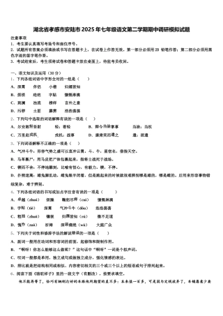 湖北省孝感市安陆市2025年七年级语文第二学期期中调研模拟试题含解析