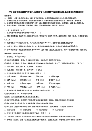 2025届湖北省黄石市第八中学语文七年级第二学期期中学业水平测试模拟试题含解析