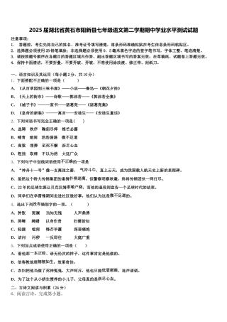 2025届湖北省黄石市阳新县七年级语文第二学期期中学业水平测试试题含解析