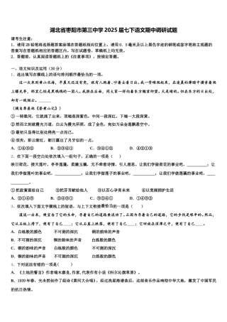 湖北省枣阳市第三中学2025届七下语文期中调研试题含解析