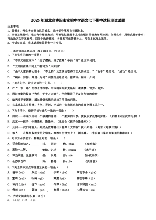 2025年湖北省枣阳市实验中学语文七下期中达标测试试题含解析