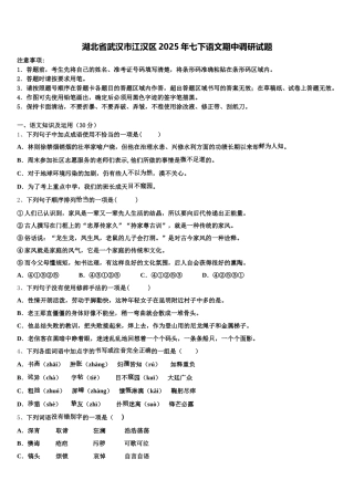 湖北省武汉市江汉区2025年七下语文期中调研试题含解析