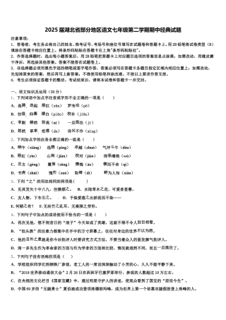 2025届湖北省部分地区语文七年级第二学期期中经典试题含解析