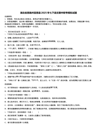湖北省恩施州宣恩县2025年七下语文期中联考模拟试题含解析