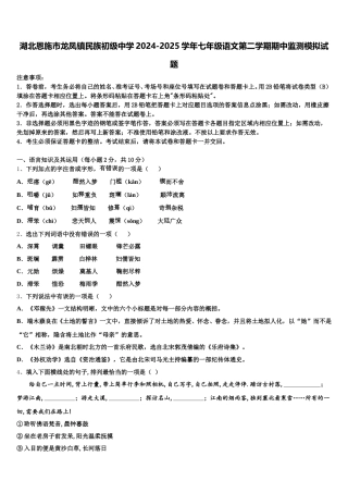 湖北恩施市龙凤镇民族初级中学2024-2025学年七年级语文第二学期期中监测模拟试题含解析