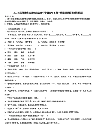 2025届湖北省武汉市武珞路中学语文七下期中质量跟踪监视模拟试题含解析