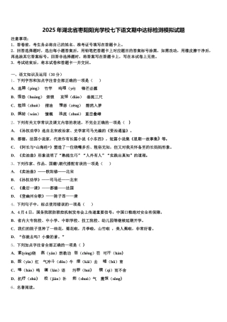 2025年湖北省枣阳阳光学校七下语文期中达标检测模拟试题含解析