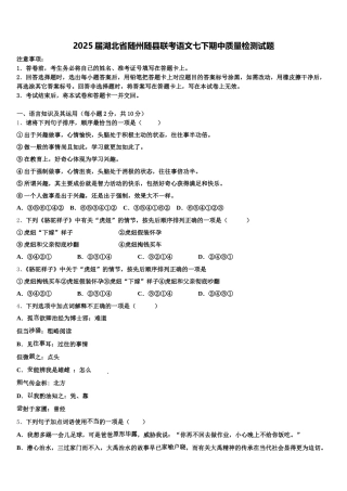 2025届湖北省随州随县联考语文七下期中质量检测试题含解析