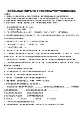 湖北省武汉青山区七校联考2025年七年级语文第二学期期中质量跟踪监视试题含解析