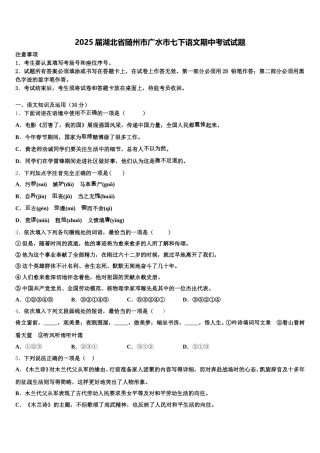 2025届湖北省随州市广水市七下语文期中考试试题含解析