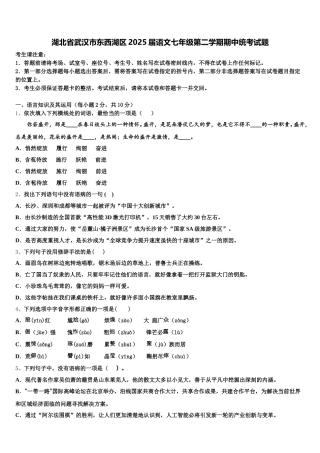 湖北省武汉市东西湖区2025届语文七年级第二学期期中统考试题含解析