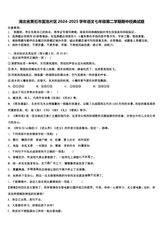 湖北省黄石市富池片区2024-2025学年语文七年级第二学期期中经典试题含解析