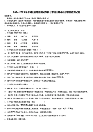 2024-2025学年湖北省枣阳阳光学校七下语文期中教学质量检测试题含解析