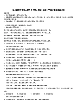 湖北省武汉市青山区5月2024-2025学年七下语文期中经典试题含解析