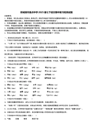 防城港市重点中学2025届七下语文期中复习检测试题含解析