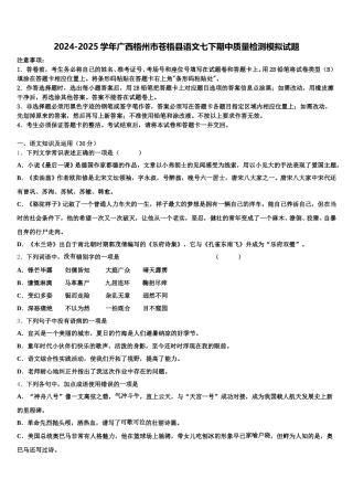 2024-2025学年广西梧州市苍梧县语文七下期中质量检测模拟试题含解析