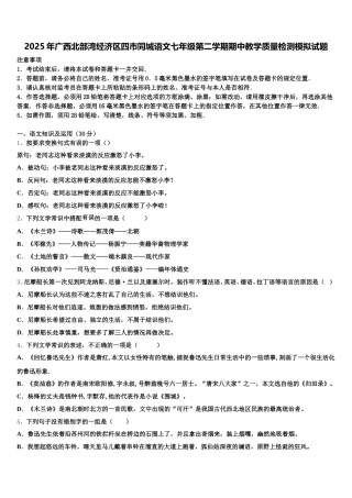 2025年广西北部湾经济区四市同城语文七年级第二学期期中教学质量检测模拟试题含解析