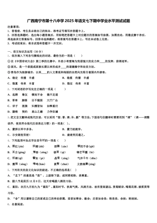 广西南宁市第十八中学2025年语文七下期中学业水平测试试题含解析
