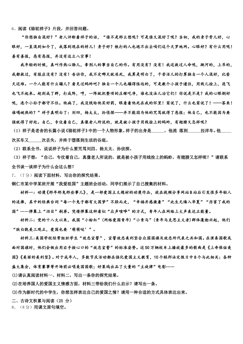 2024-2025学年广西合浦县联考语文七年级第二学期期中质量跟踪监视模拟试题含解析_第2页
