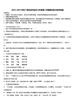 2024-2025学年广西北流市语文七年级第二学期期中复习检测试题含解析