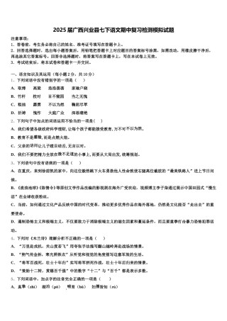 2025届广西兴业县七下语文期中复习检测模拟试题含解析